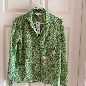 NWT Topshop Green Paisley Button-Up Shirt Size 8​